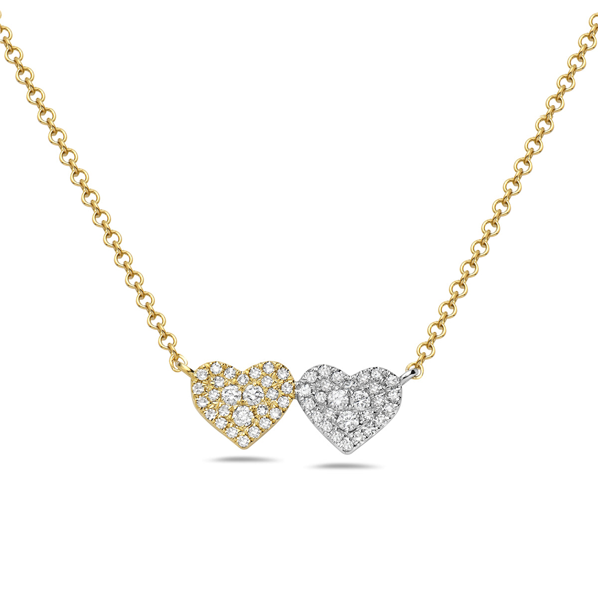 14K YELLOW AND WHITE GOLD HEARTS WITH DIAMONDS