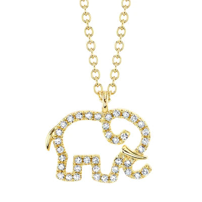14K Yellow Gold Elephant Pendant Necklace