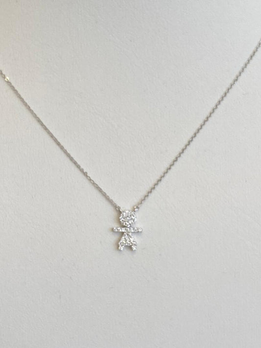 0.09ct 14k White Gold Diamond Baby Girl Necklace