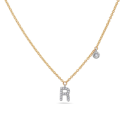 14K WHITE GOLD DIAMOND "R" NECKLACE