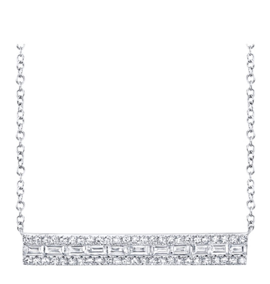 White Gold Diamond Baguette Bar Necklace