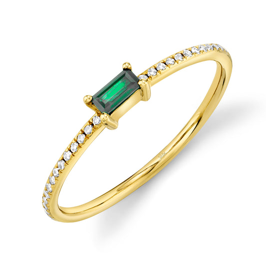 14K Emerald Baguette Ring With Diamonds
