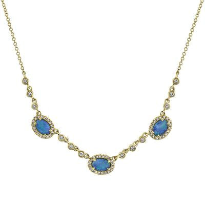 Yellow Gold Diamond & Opal Necklace